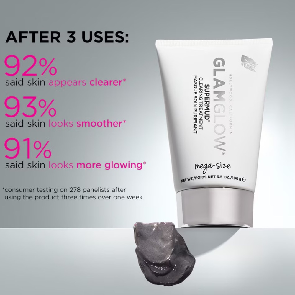 GLAMGLOW Supermud Charcoal Cleansing Mask – White Tube with Charcoal Gray Mask - Picture 3 of 5